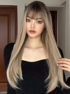 Isıya Dayanıklı Doğal Görünümlü Düz Ombre Platin Sarı Cosplay Uzun Peruk Saç